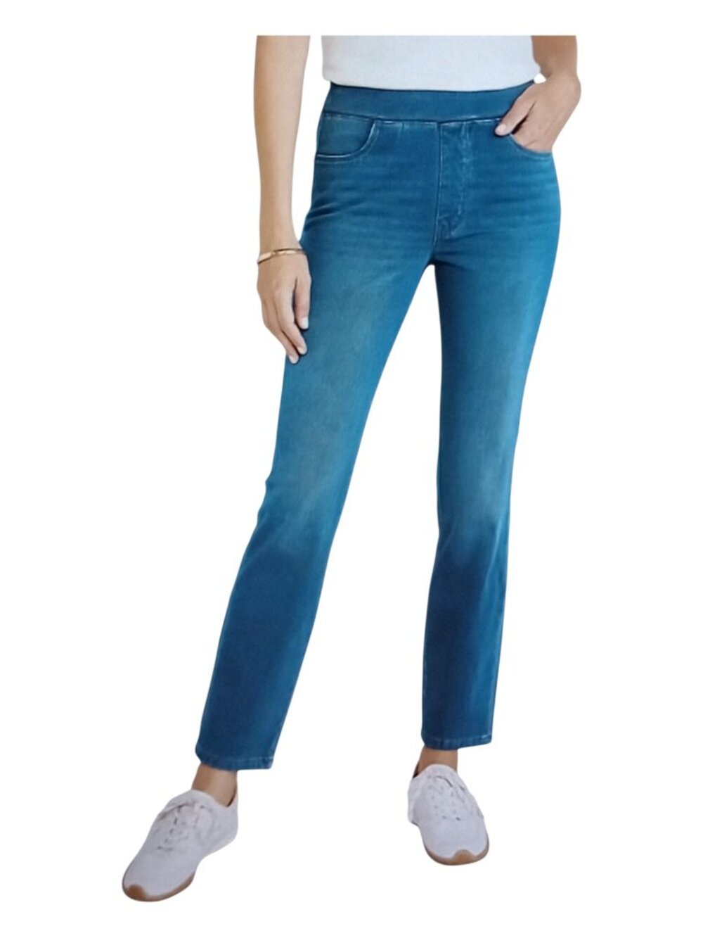 SOFT SURROUNDINGS Women's Blue Pull On Denim Straight Leg Jeans